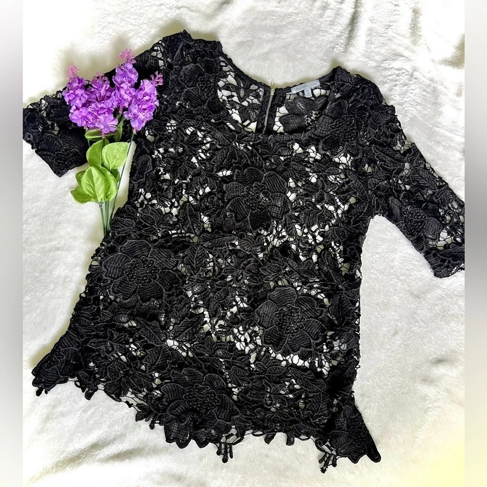 Charlotte Russe Floral Black Lace Blouse - XS
